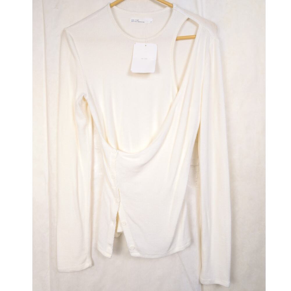 New Oak and Fort ivory ribbed asymmetric wrap top Size S Minimal Modern Slinky